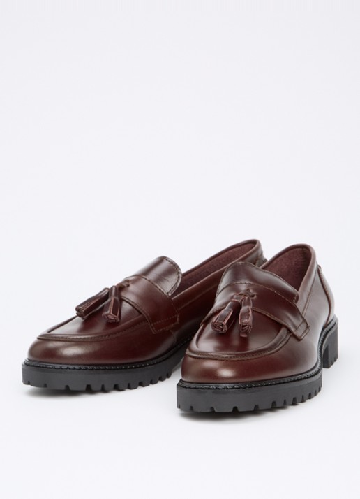 Dune London Gracelyn loafer van leer  - detail 3 roodbruin