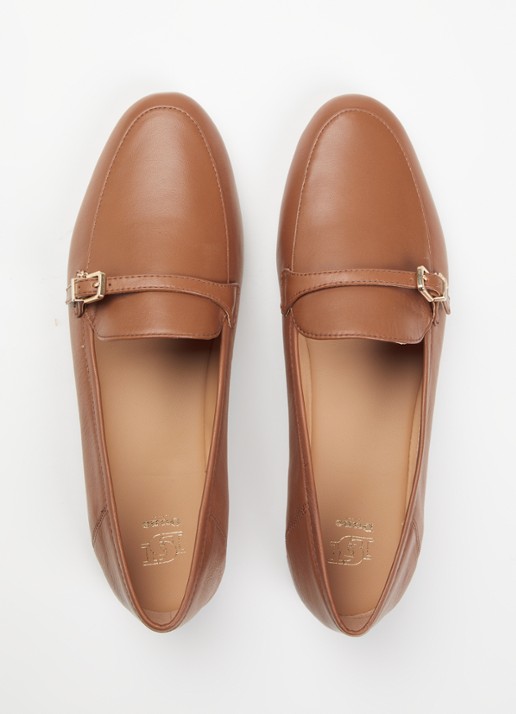 Dune London Greya loafer van leer met gespdetail - detail 3 cognac