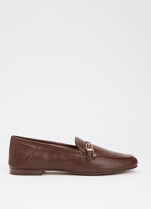 Dune London Greya loafer van leer met gespdetail - voorkant donkerbruin