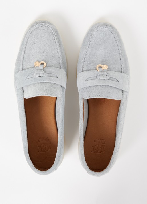 Dune London Grinning loafer van suède - detail 6 blauwgrijs