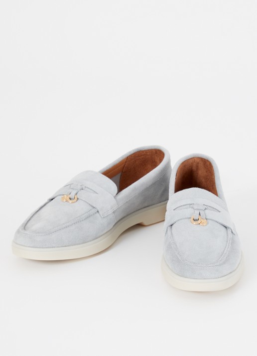 Dune London Grinning loafer van suède - detail 8 blauwgrijs