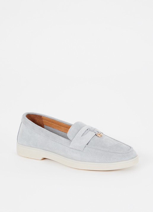 Dune London Grinning loafer van suède - voorkant 4 blauwgrijs