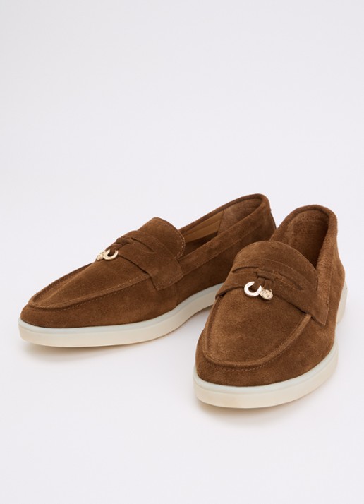 Dune London Grinning loafer van suède - detail 3 cognac