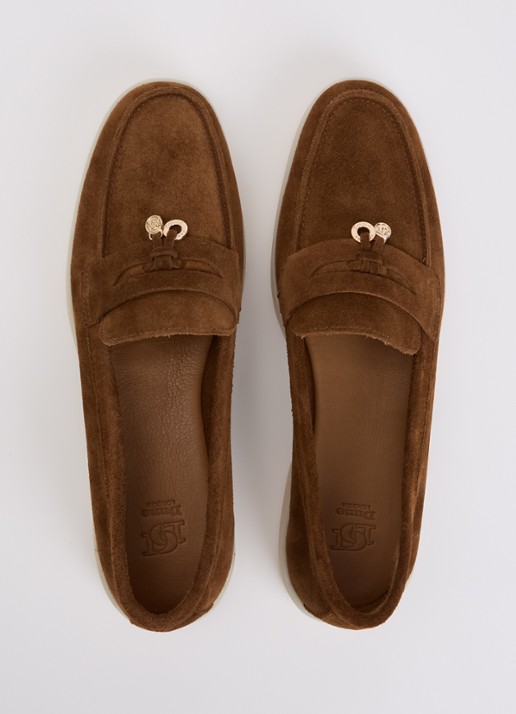 Dune London Grinning loafer van suède - detail 4 cognac