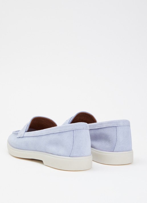 Dune London Grinning loafer van suède - achterkant 5 lichtblauw