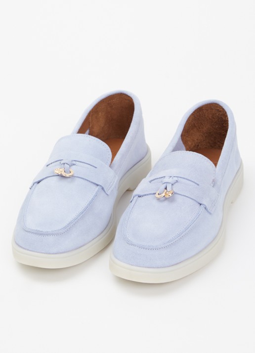 Dune London Grinning loafer van suède - detail lichtblauw