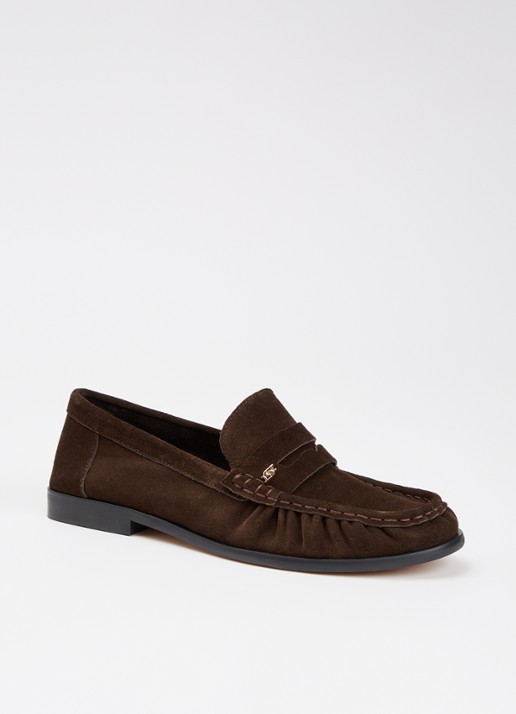 Dune London Grisella loafer van leer - voorkant donkerbruin