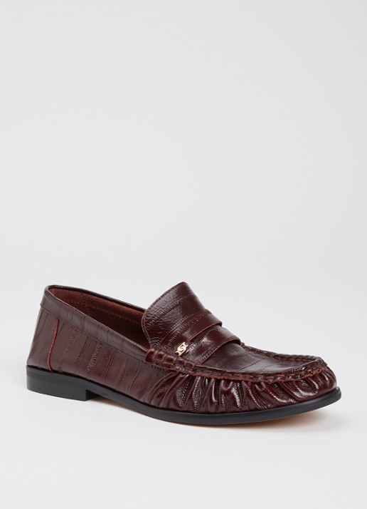 Dune London Grisella loafer van leer - voorkant aubergine