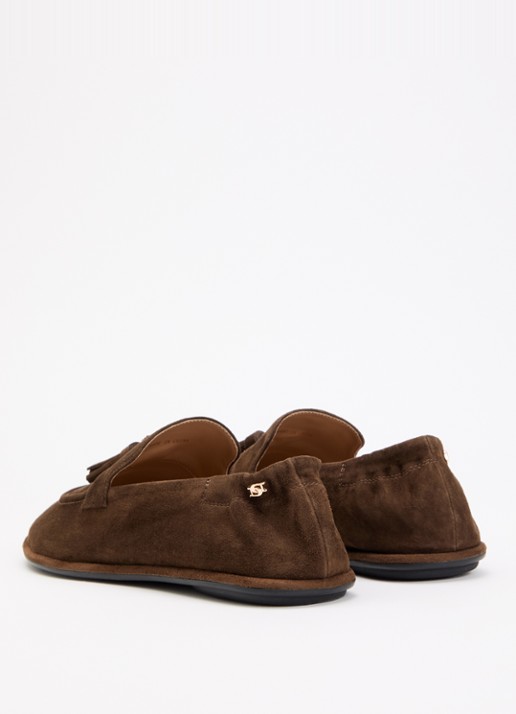 Dune London Grounding loafer van suède - achterkant donkerbruin