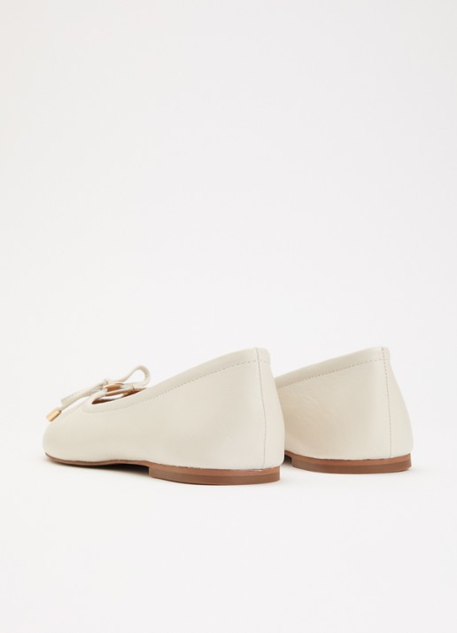 Dune London Hali ballerina van leer met strikdetail - achterkant 5 gebroken wit