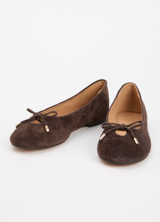 Dune London Hali ballerina van leer met strikdetail - detail 2 bruin