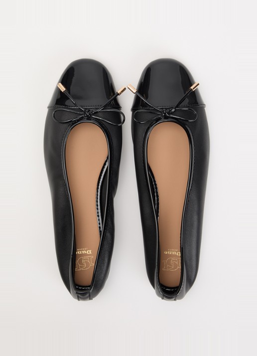 Dune London Haliah ballerina van leer met strikdetail - detail 4 zwart