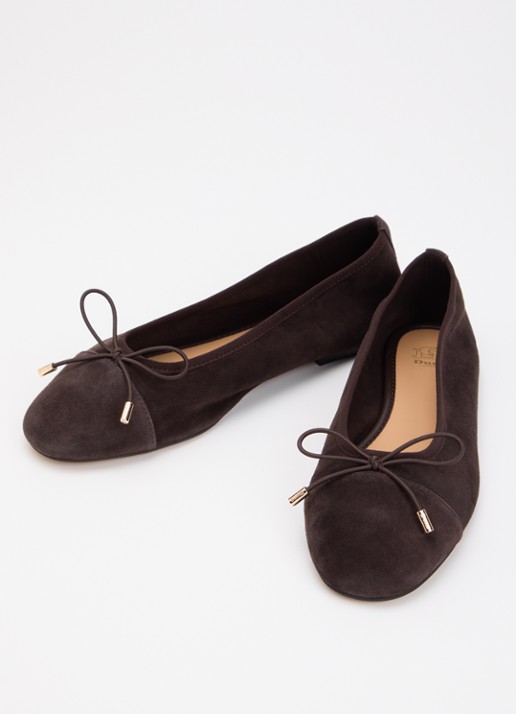 Dune London Haliah ballerina van leer met strikdetail - detail 3 donkerbruin