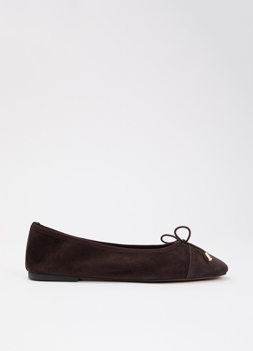 Dune London Haliah ballerina van leer met strikdetail - voorkant donkerbruin