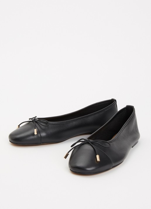 Dune London Haliah ballerina van leer met strikdetail - detail diepzwart