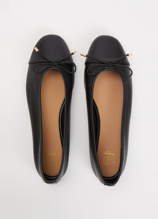 Dune London Haliah ballerina van leer met strikdetail - detail 2 diepzwart