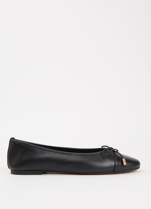 Dune London Haliah ballerina van leer met strikdetail - voorkant 5 diepzwart