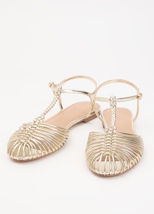 Dune London Harmoni sandaal met metallic finish - detail goud