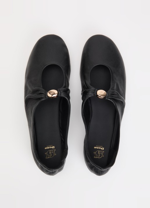 Dune London Havella ballerina van leer - detail 3 zwart