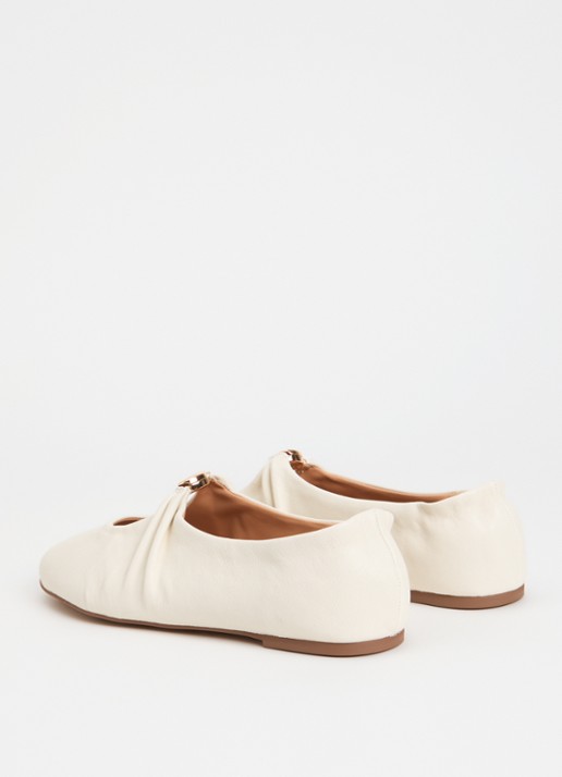 Dune London Havella ballerina van leer - achterkant 5 gebroken wit