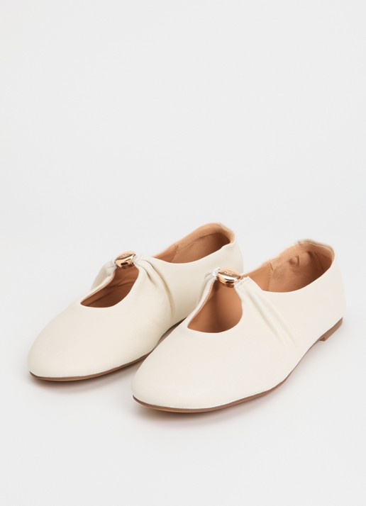 Dune London Havella ballerina van leer - detail gebroken wit