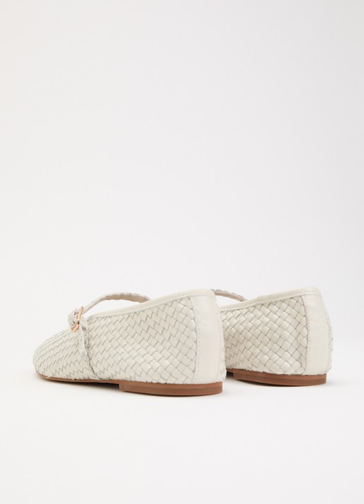 Dune London Headliner Mary Jane ballerina van leer - achterkant 5 gebroken wit