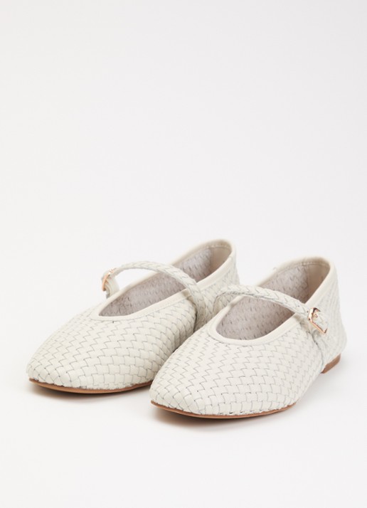 Dune London Headliner Mary Jane ballerina van leer - detail gebroken wit