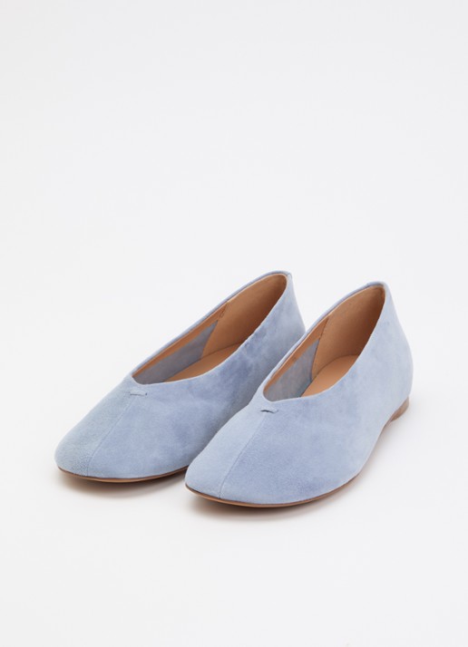 Dune London Highcut ballerina van leer - detail 3 lichtblauw