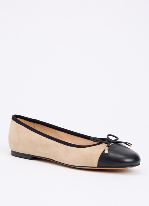 Dune London Highest ballerina met lakleren details - voorkant beige
