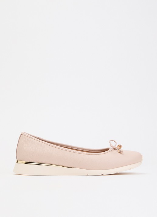 Dune London Highline ballerina van leer met metallic finish - voorkant oudroze