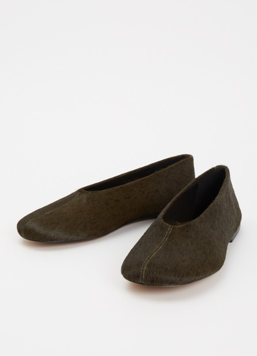 Dune London Highway ballerina van leer - detail bronsgroen