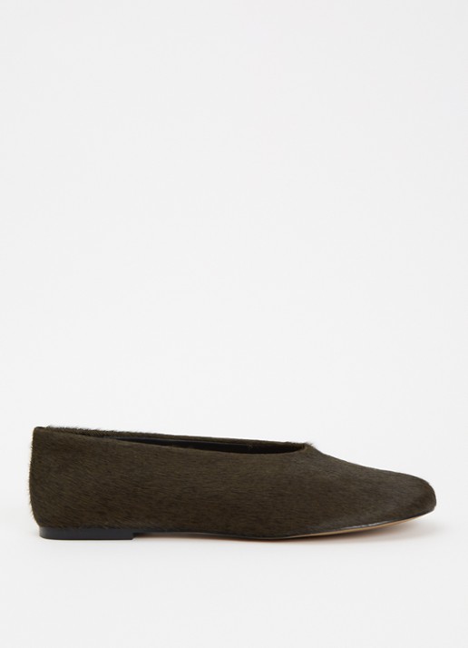 Dune London Highway ballerina van leer - voorkant 5 bronsgroen