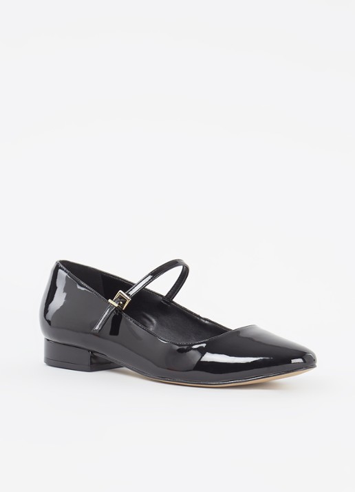 Dune London Hipplie ballerina met lakfinish - voorkant 5 zwart