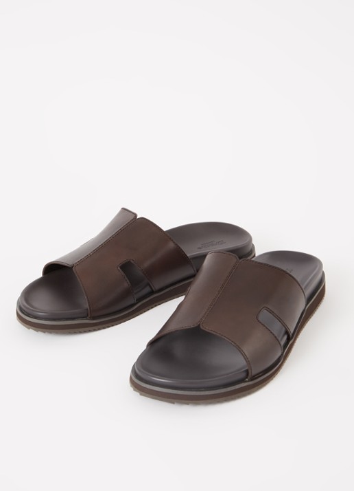 Dune London Insight slipper van leer - detail donkerbruin