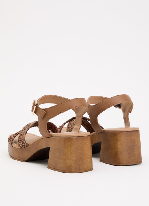 Dune London Janko sandalette van leer met gevlochten details - achterkant 5 lichtbruin
