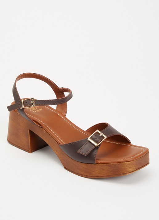 Dune London Jeane sandalette van leer - voorkant 6 donkerbruin