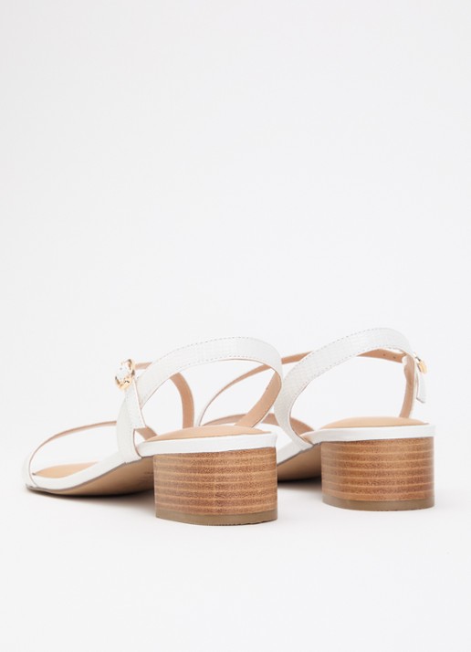 Dune London Jolene sandalette van leer met crocostructuur - achterkant 5 gebroken wit