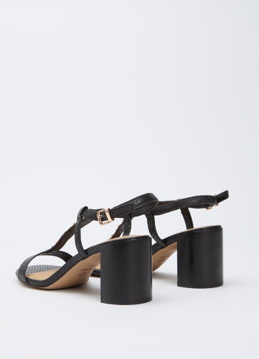 Dune London Josina sandalette van leer met kettingdetail  - achterkant zwart