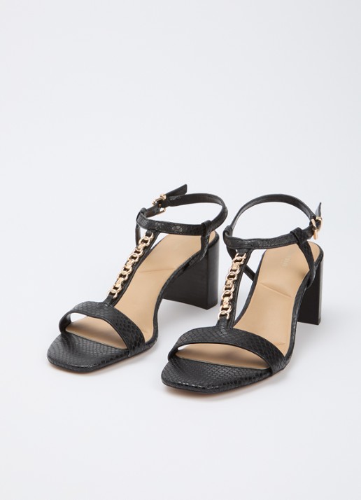 Dune London Josina sandalette van leer met kettingdetail  - detail 3 zwart