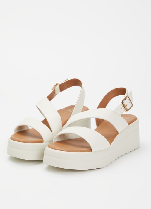 Dune London Karing sandalette van leer - detail gebroken wit