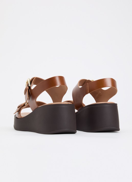 Dune London Karola sleehak van leer  - achterkant 5 cognac
