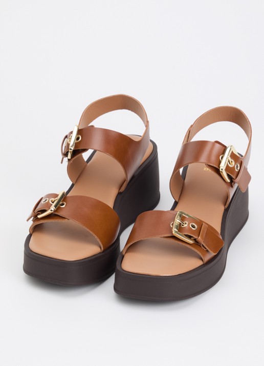 Dune London Karola sleehak van leer  - detail 2 cognac