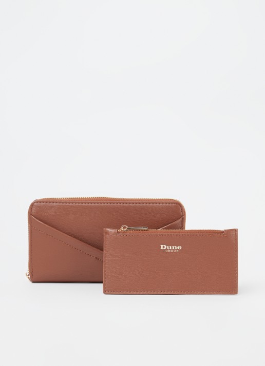 Dune London Kelbey portemonnee met logo - voorkant roestbruin