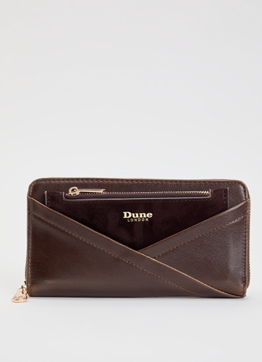 Dune London Kelbey portemonnee met logo - voorkant donkerbruin