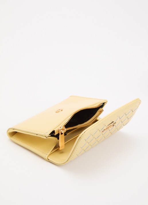Dune London Kelsey overslagportemonnee met leren details - voorkant 3 lichtgeel