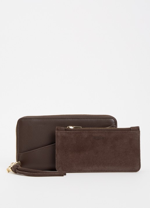 Dune London Kindling portemonnee van leer met uitneembaar etui - voorkant 2 chocoladebruin