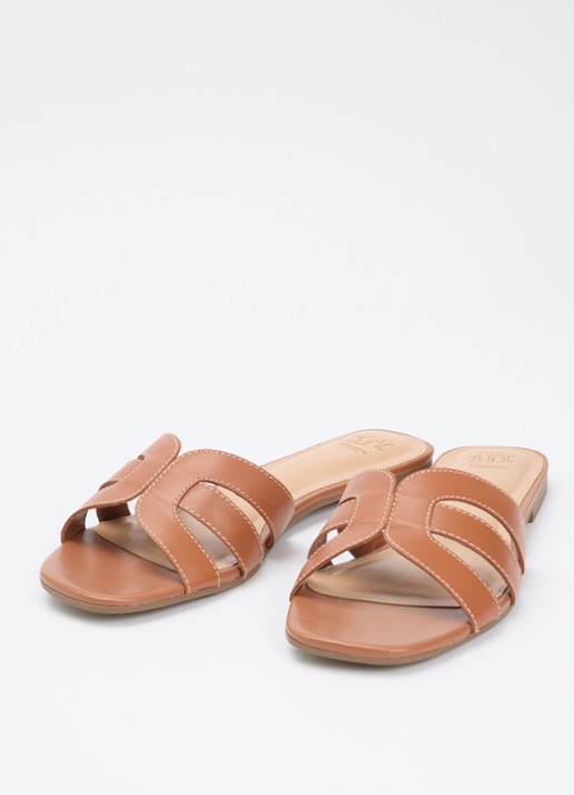 Dune London Larrissa slipper van leer - detail 3 cognac