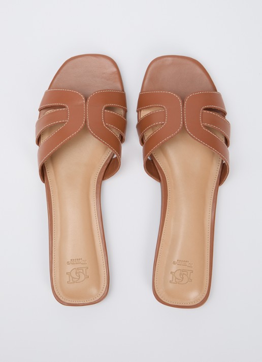 Dune London Larrissa slipper van leer - detail 4 cognac