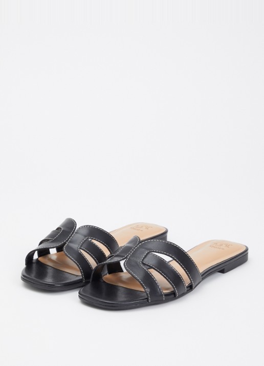 Dune London Larrissa slipper van leer - detail zwart