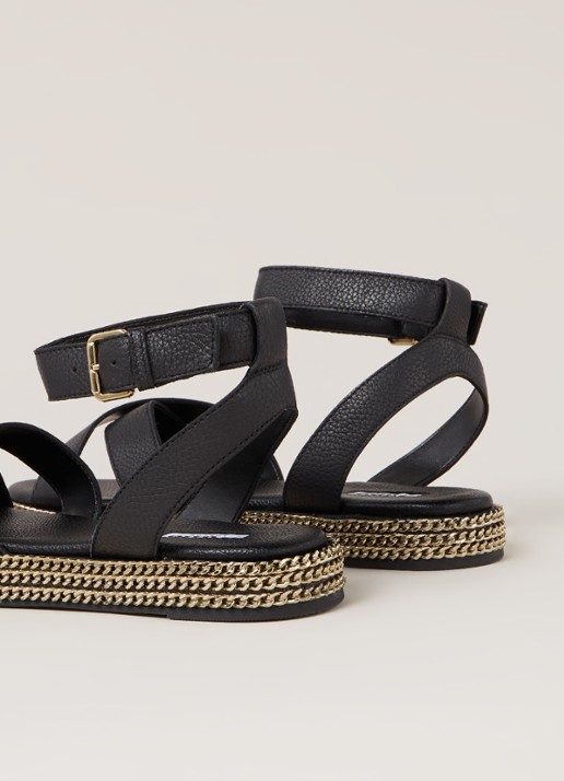 Dune London Lawson sandaal van leer met ketting details - detail zwart
